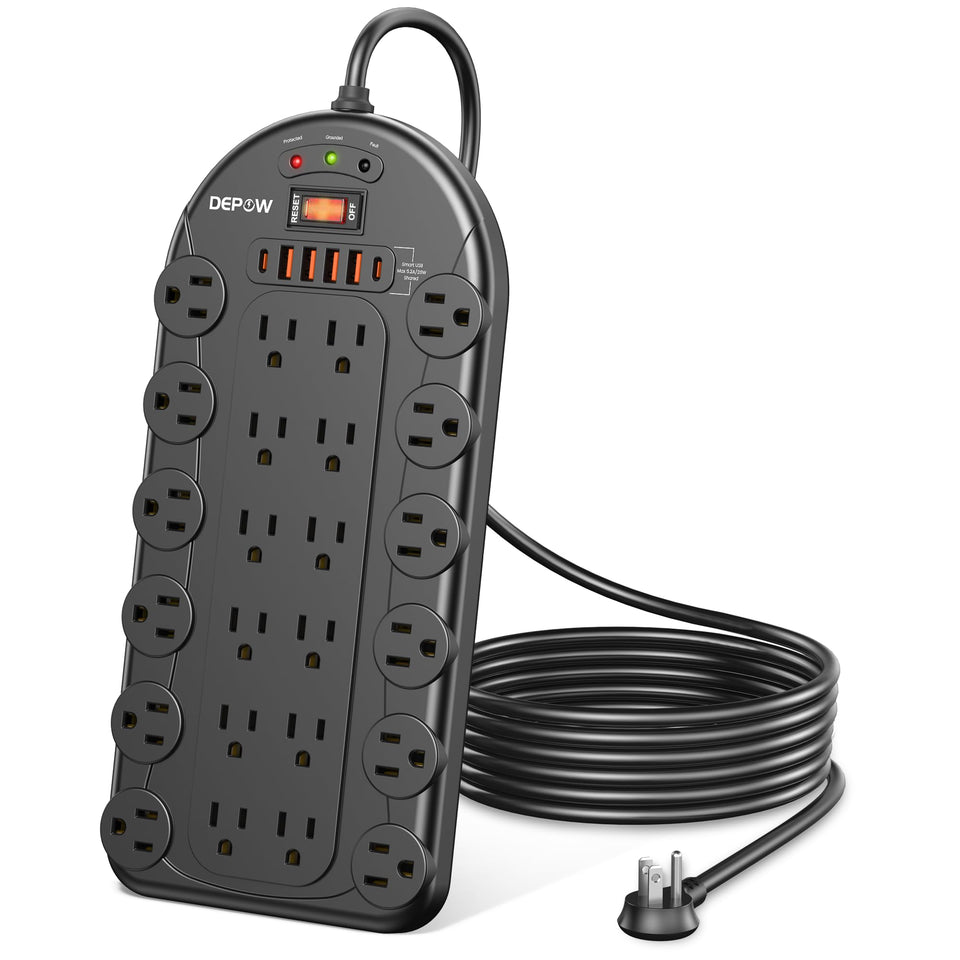 DEPOW front view showing 24 outlets and 6 USBs for high-capacity charging