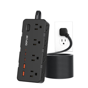 DEPOW front view showing eight outlets and four USB ports for versatile charging