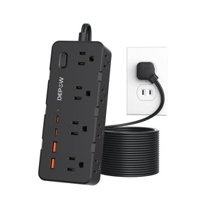 DEPOW power strip front view showing outlets and ports for organized charging