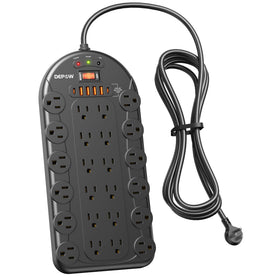 DEPOW label close-up showing ETL mark and 3,400J surge protection