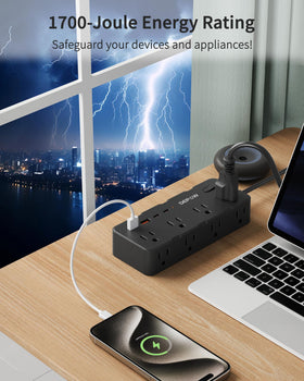 DEPOW mounted on wall in home office to create tidy, accessible power