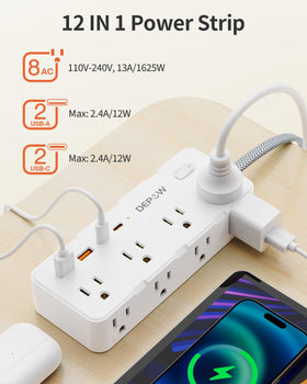 DEPOW 4 USB ports, including USB-C, for fast, convenient device charging.