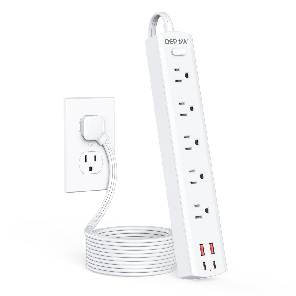 DEPOW power strip with five outlets and four USB ports for organized charging