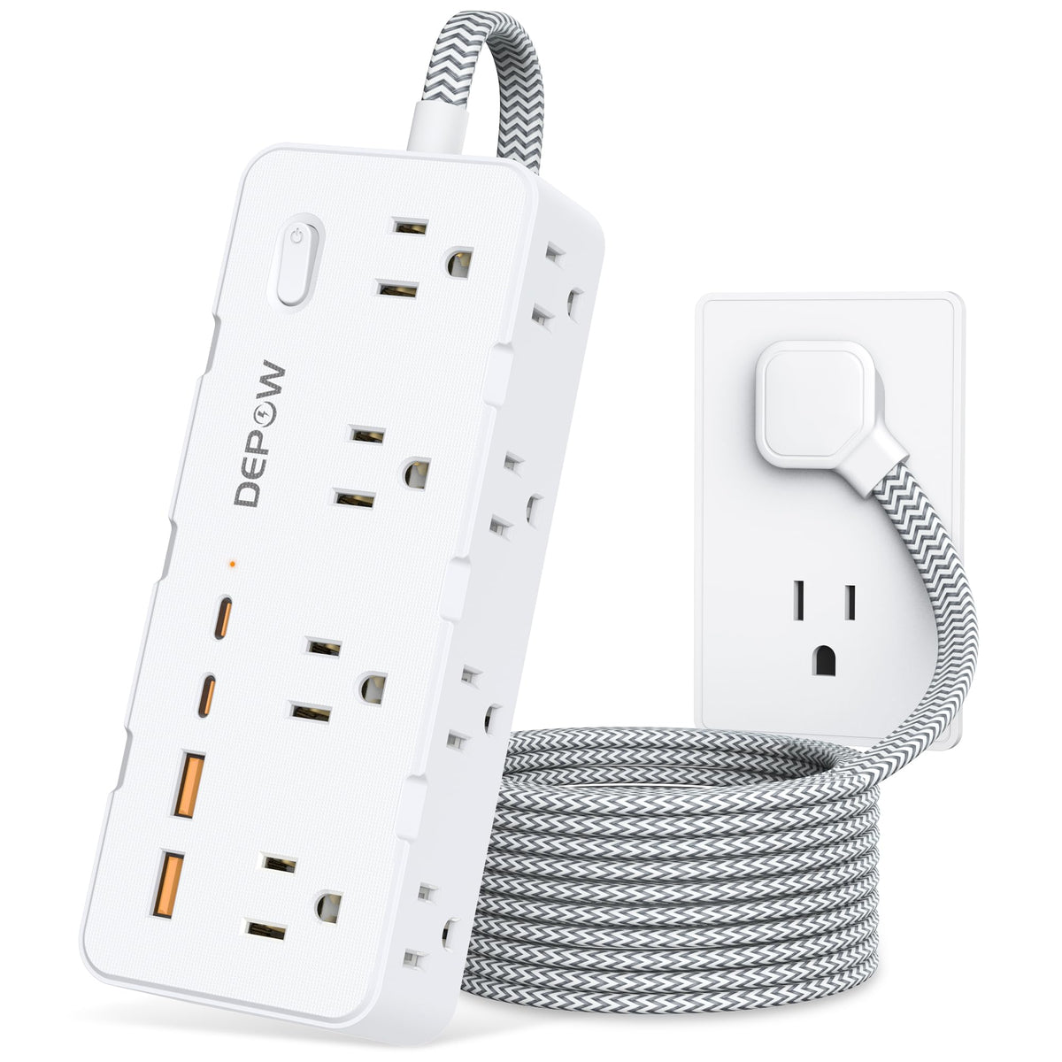 DEPOW power strip with 8 outlets for multi device charging at home or office.