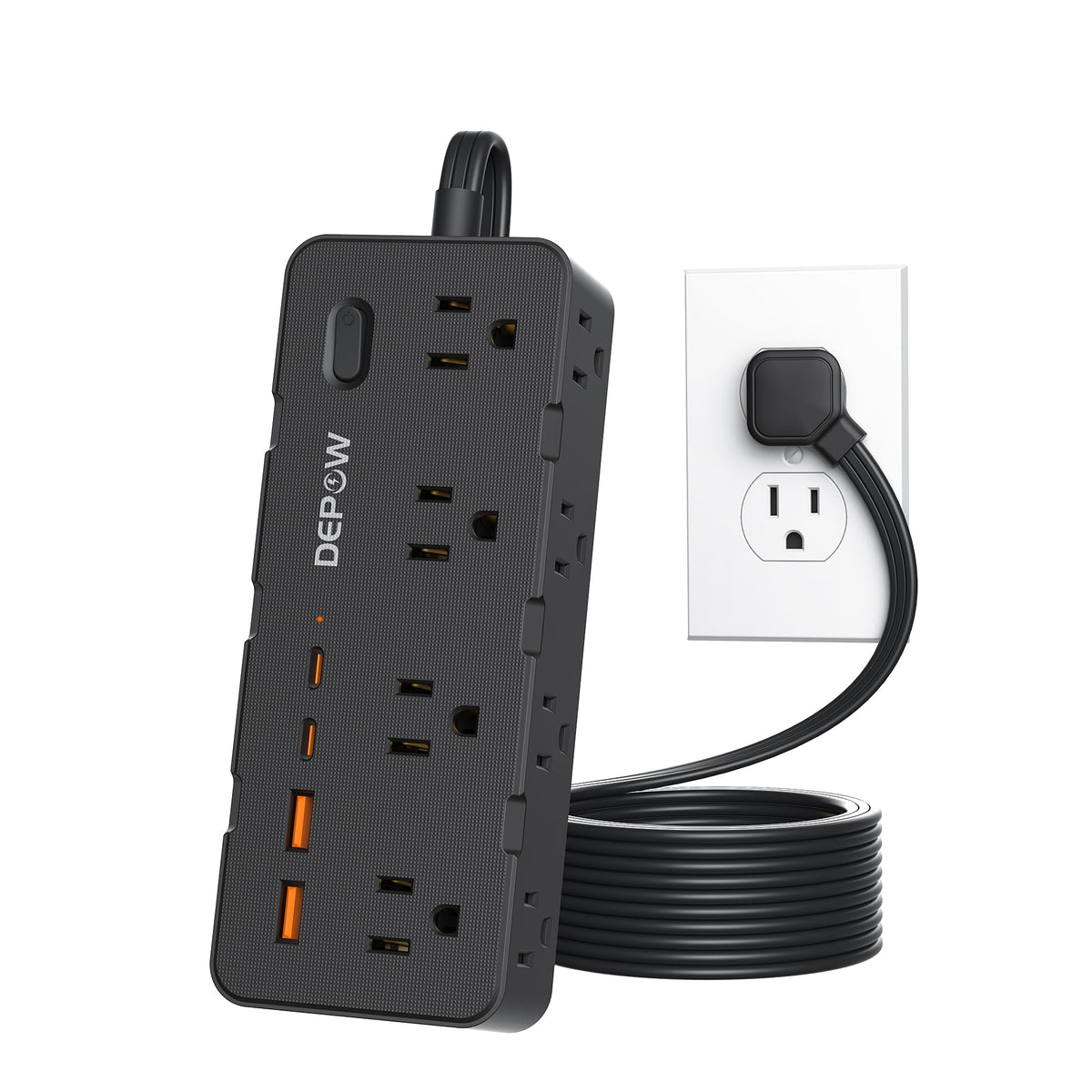 Depow power strip with full outlets enables simultaneous charging of up to 12 devices.