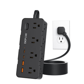 Depow power strip with full outlets enables simultaneous charging of up to 12 devices.