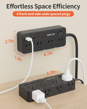 Depow home office setup benefits from eight outlets and four USB ports.