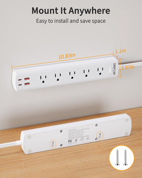 DEPOW slim profile power strip tucked behind furniture for a tidy setup
