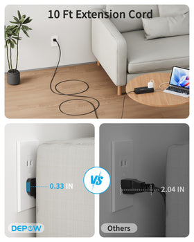 DEPOW side profile demonstrating space for bulky adapters without blocking