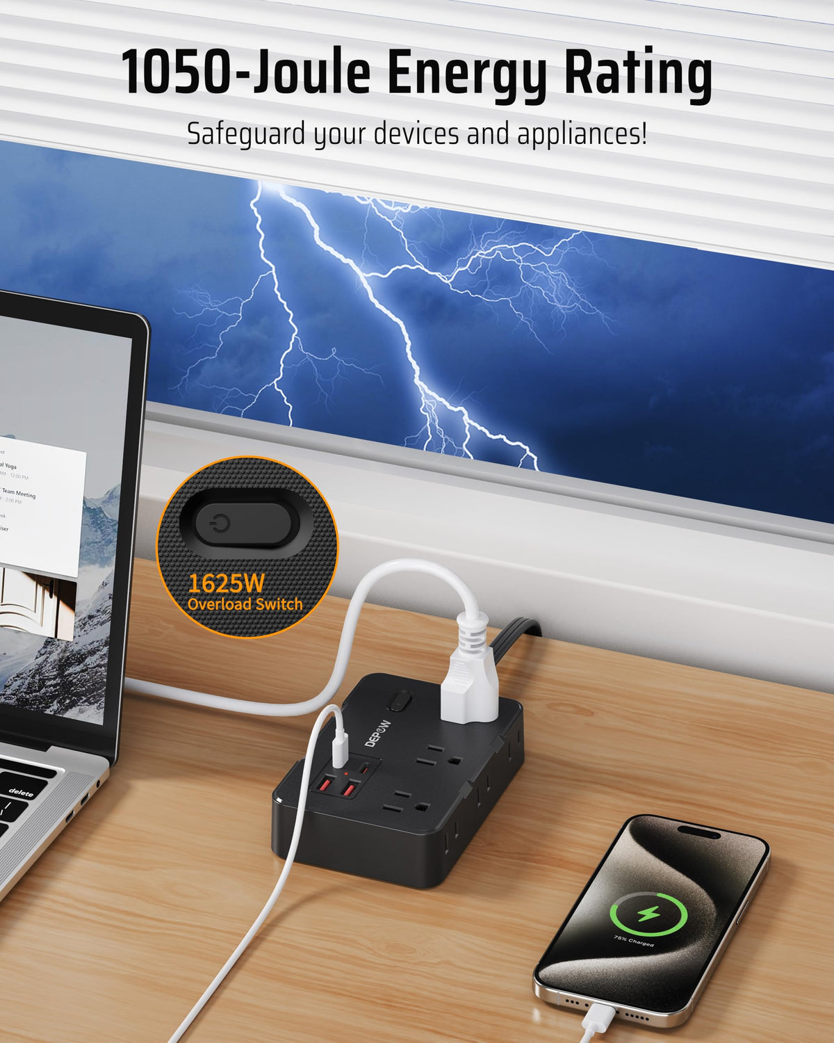 DEPOW 1050J surge protection guards connected devices against surges