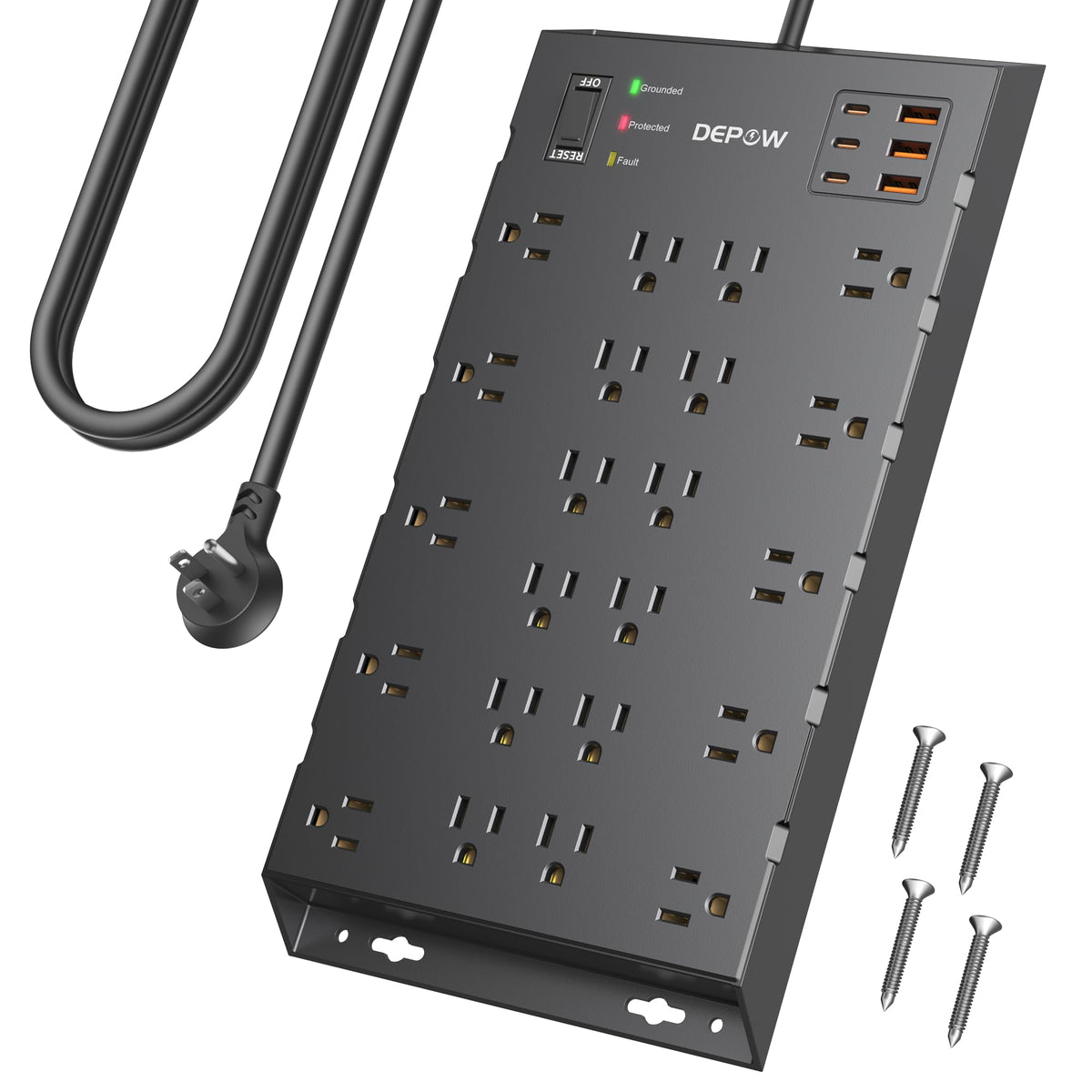DEPOW surge protector 22-outlet array provides versatile power access for a busy desk