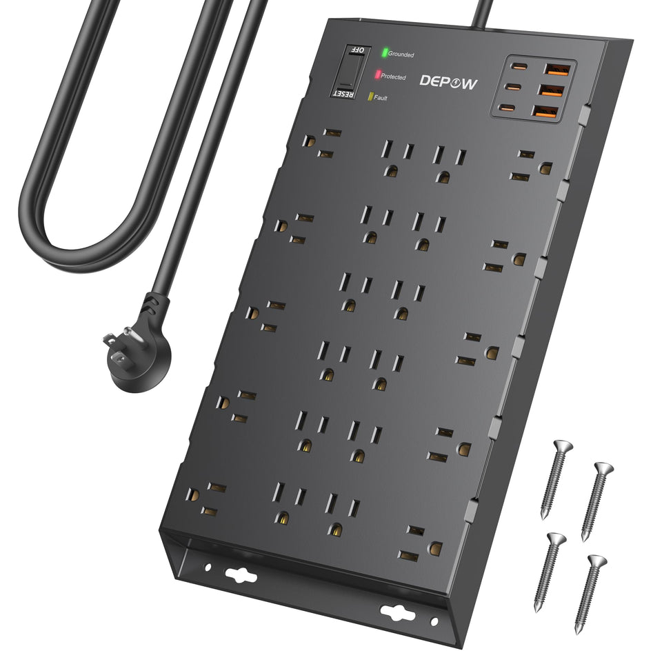 DEPOW surge protector 22-outlet array provides versatile power access for a busy desk