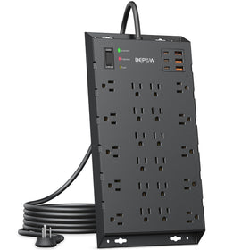 DEPOW black finish surge protector suitable for gaming and office setups