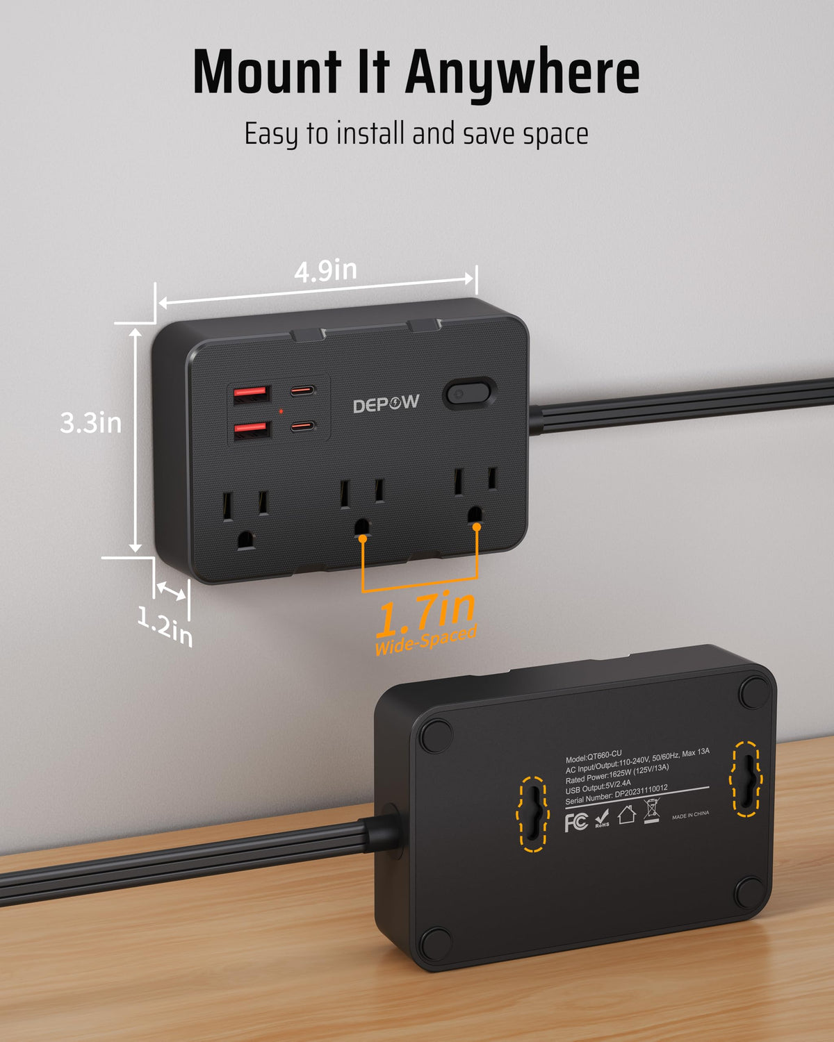 DEPOW wall-mount compatible design frees desk space and keeps cables organized