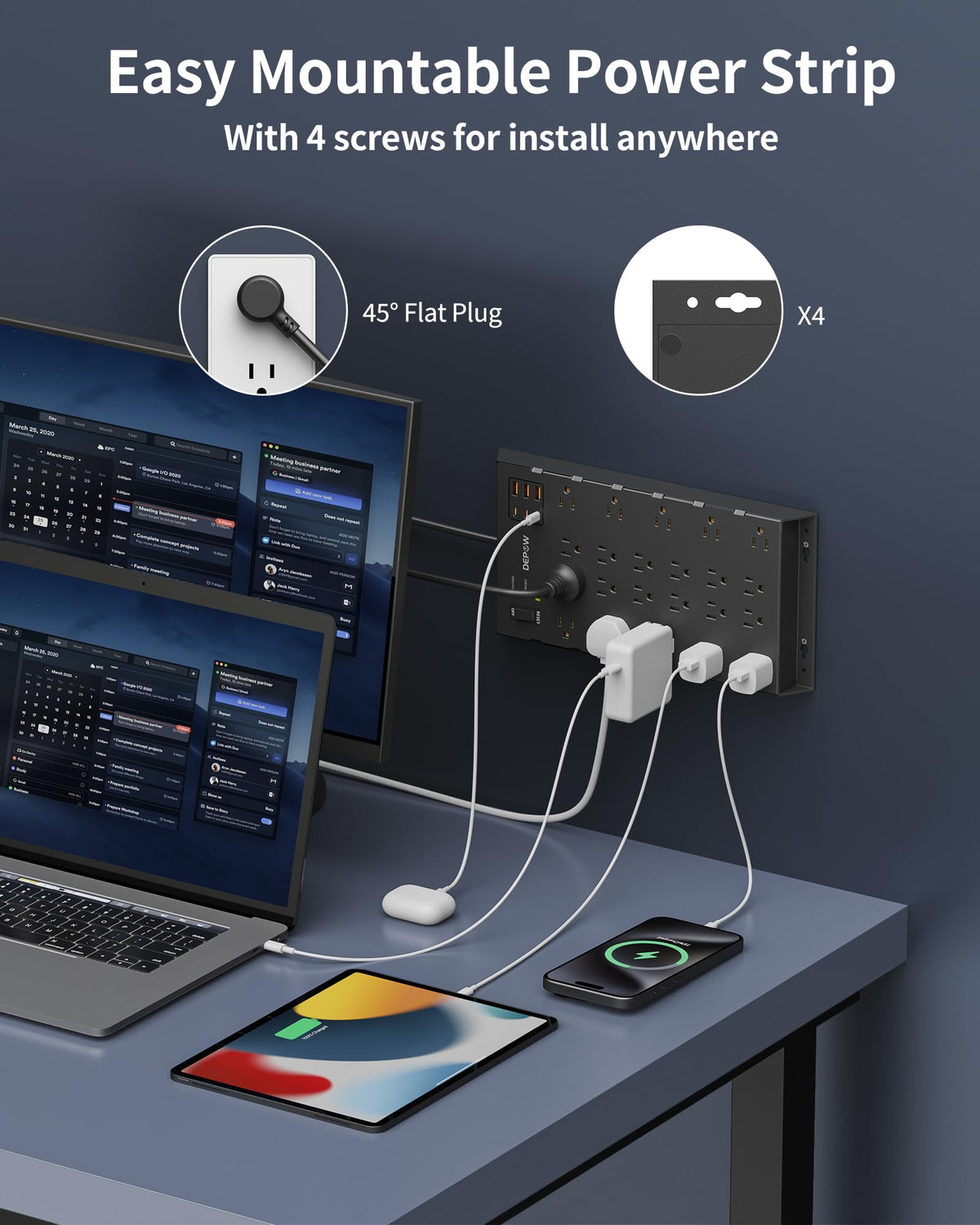 DEPOW wall-mountable surge protector ready for secure installation