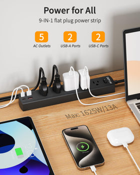 DEPOW ultra-thin flat plug fits behind furniture without blocking sockets.