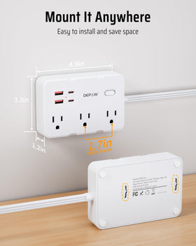 DEPOW ultra-thin plug design fits behind furniture without blocking sockets.