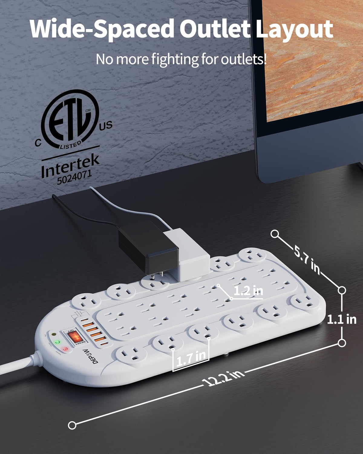 DEPOW closeup of USB ports including USB‑C, fast multi‑device charging