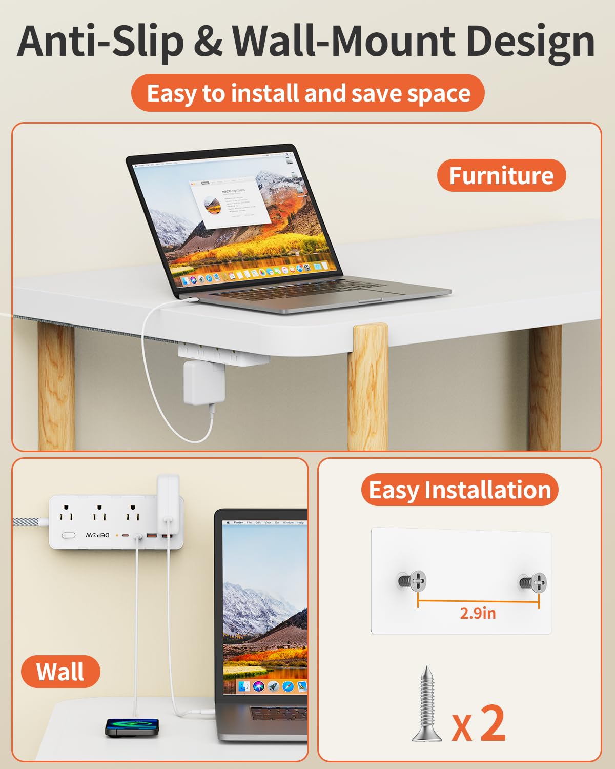 DEPOW wall mount design saves desk space and keeps cords organized.