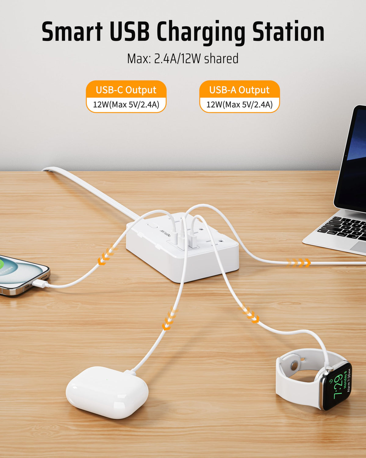DEPOW wall-mountable power strip saves desk space.