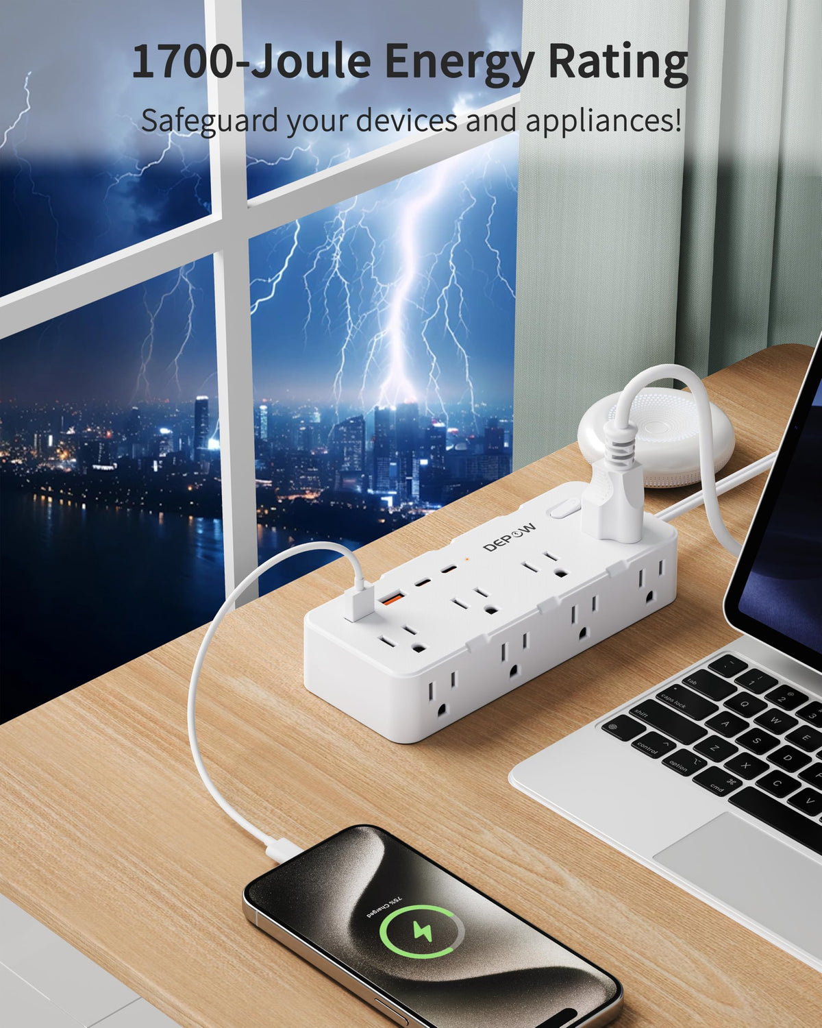 DEPOW wall-mountable design keeps cords organized and off the floor.