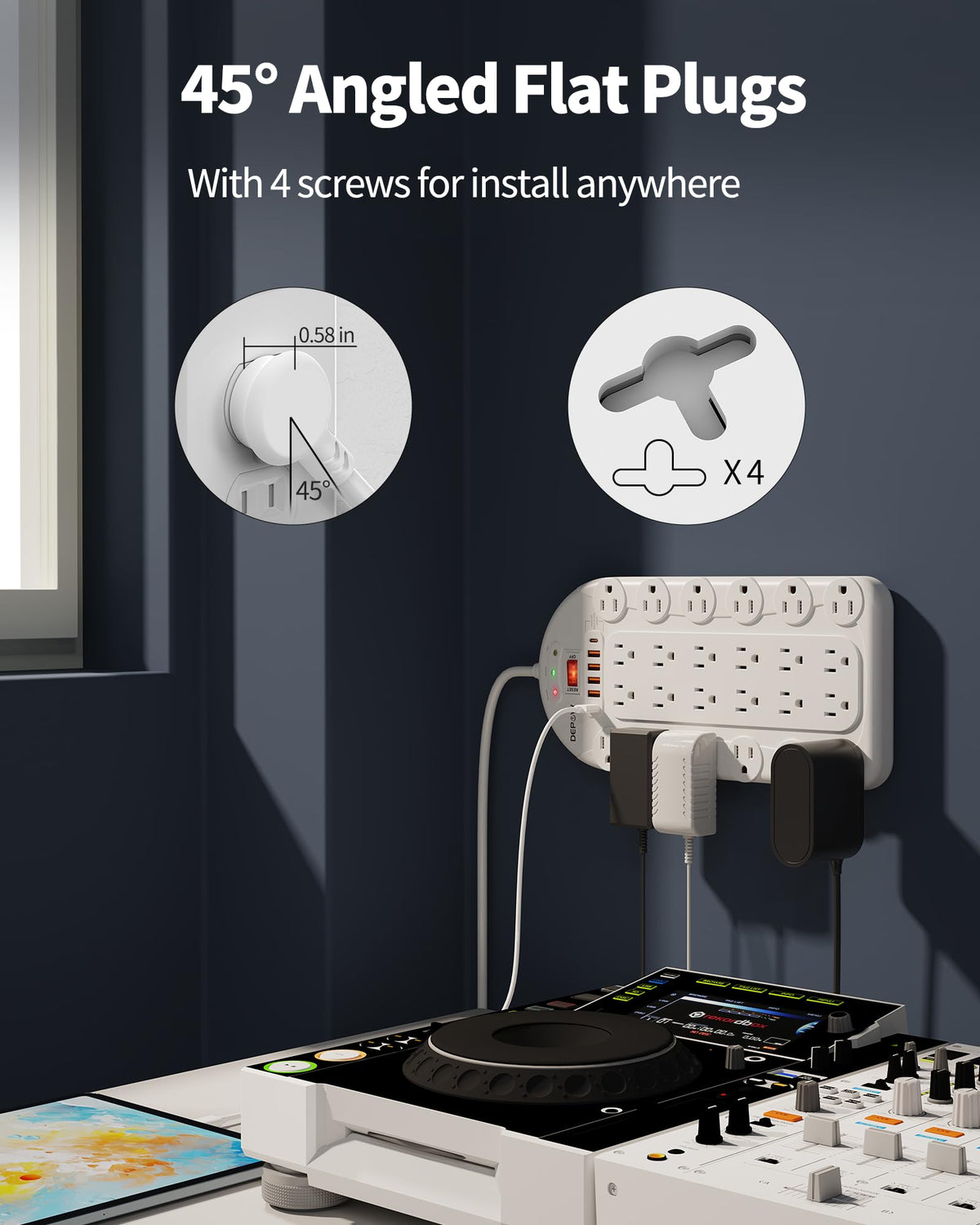 DEPOW mounted on a wall under a desk, keeps cables tidy