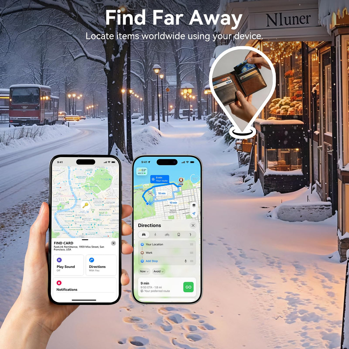 DERAX Wallet Tracker Card – Apple Find My or Google Find My Device compatibility