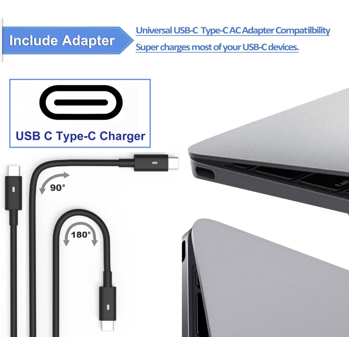 Derui 65W USB-C Charger with a 3m cord for flexible desk use