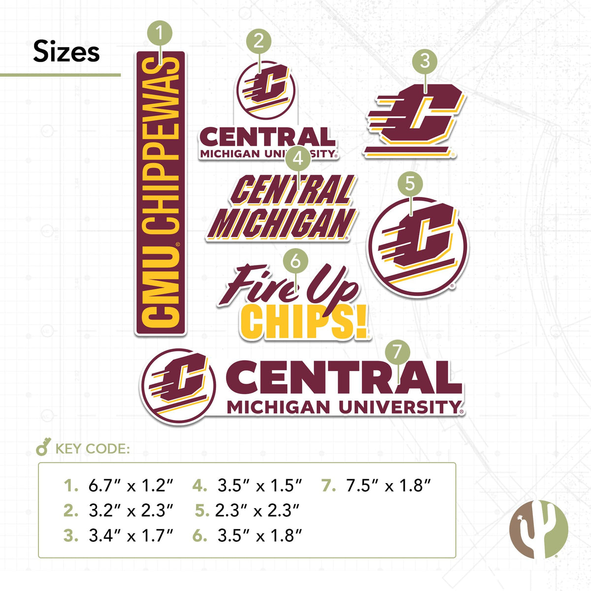 Desert Cactus CMU decal on laptop illustrating easy application and campus pride display
