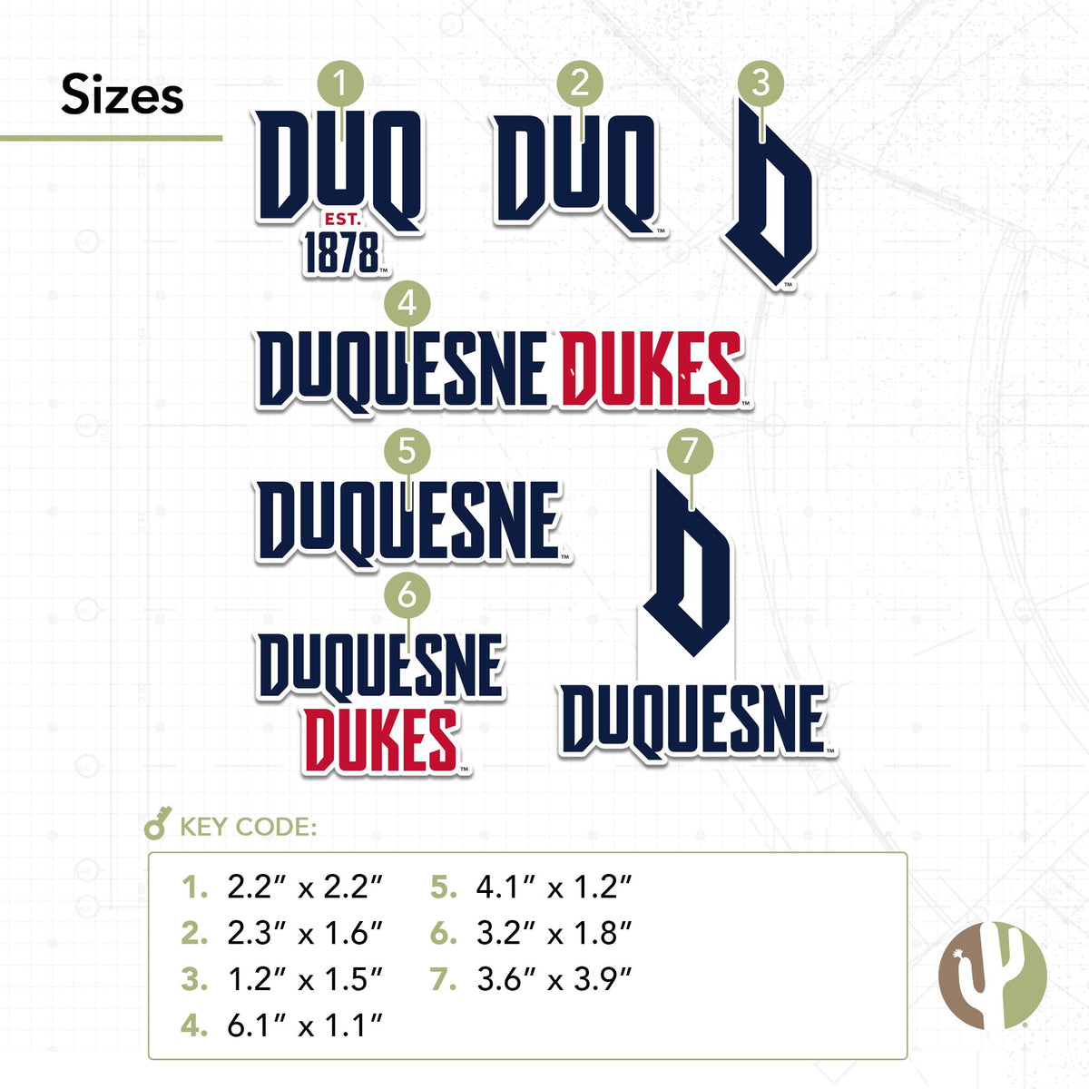 Desert Cactus Duquesne sticker on a car door with bold branding