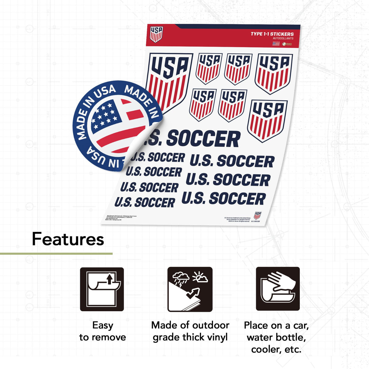 Desert Cactus USMNT sticker on a water bottle; weather-resistant and long-lasting.