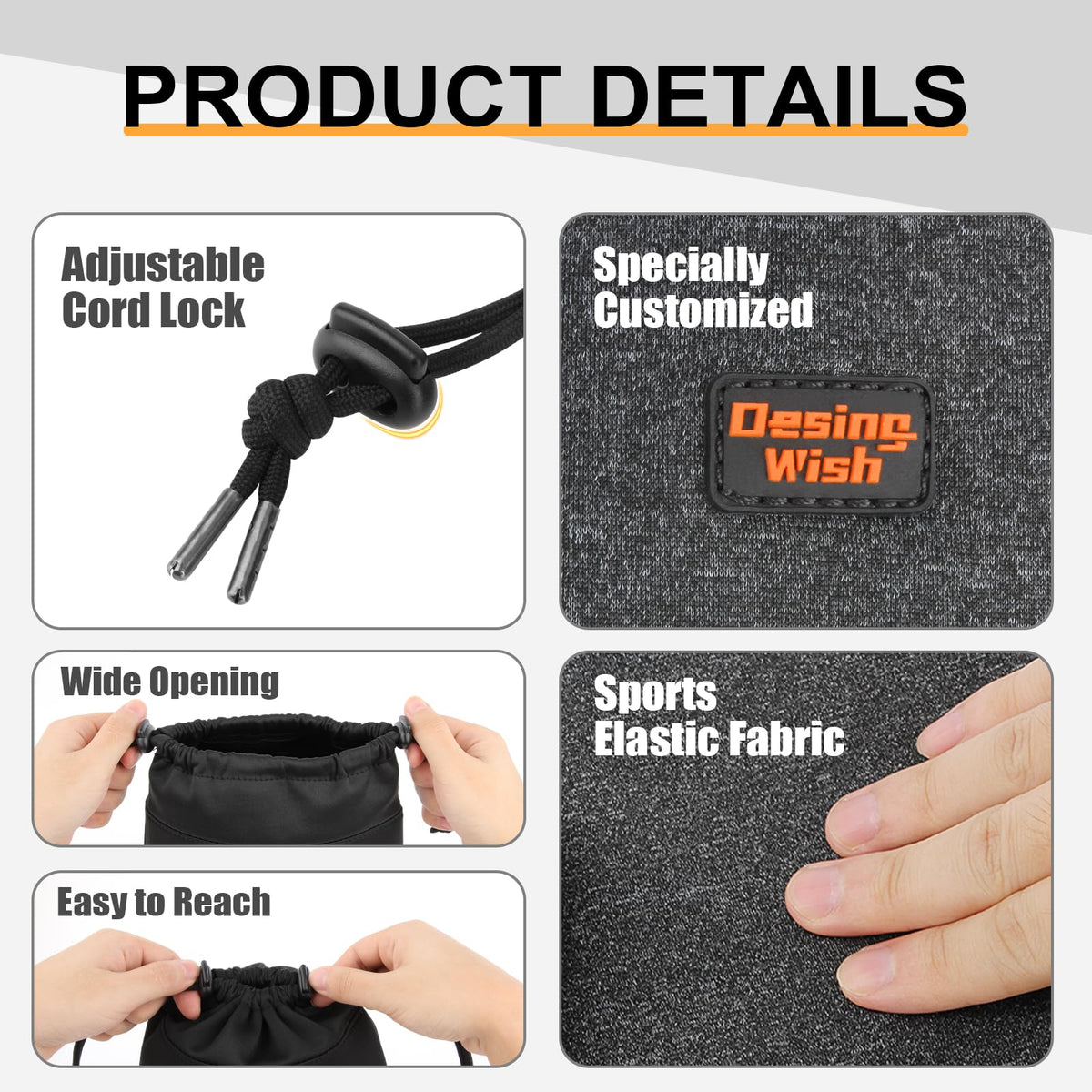 Desing Wish pouch opened with cables and charger inside illustrating accessory storage