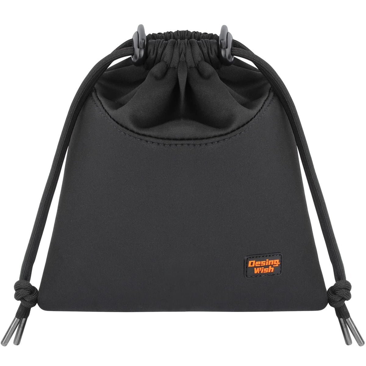 Desing Wish front view of small black pouch protecting headphones and saving space