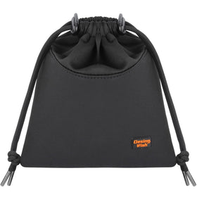 Desing Wish front view of small black pouch protecting headphones and saving space