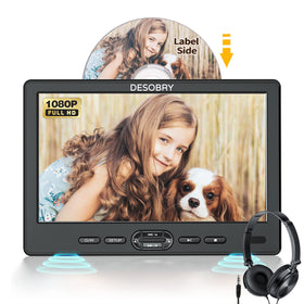DESOBRY 10.5-inch car DVD player front view for back-seat entertainment.