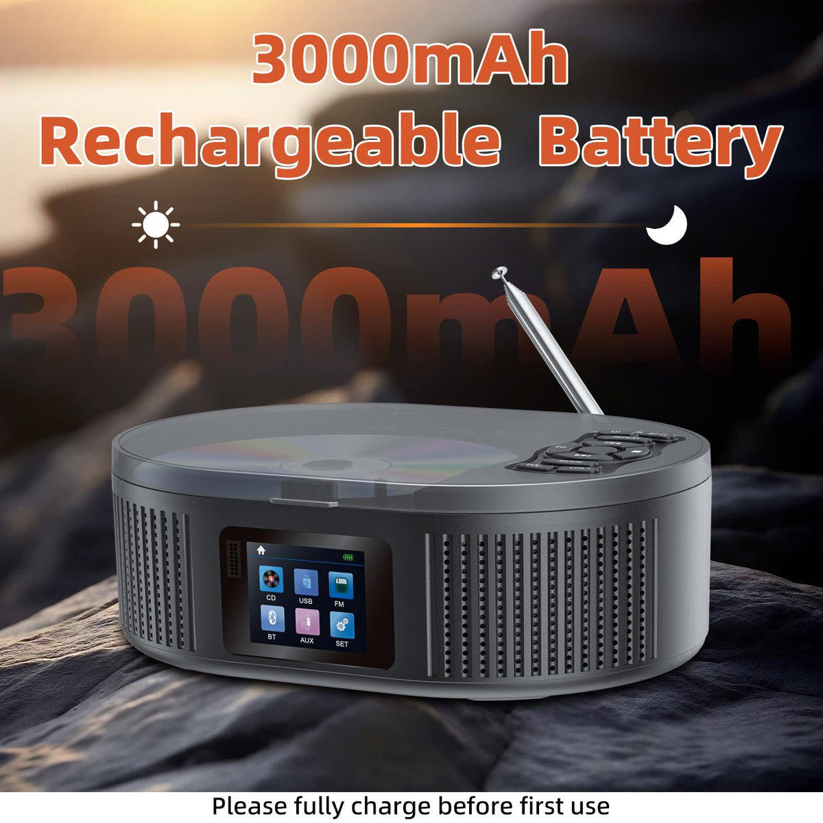 Desobry boombox display featuring a bright TFT screen for easy control