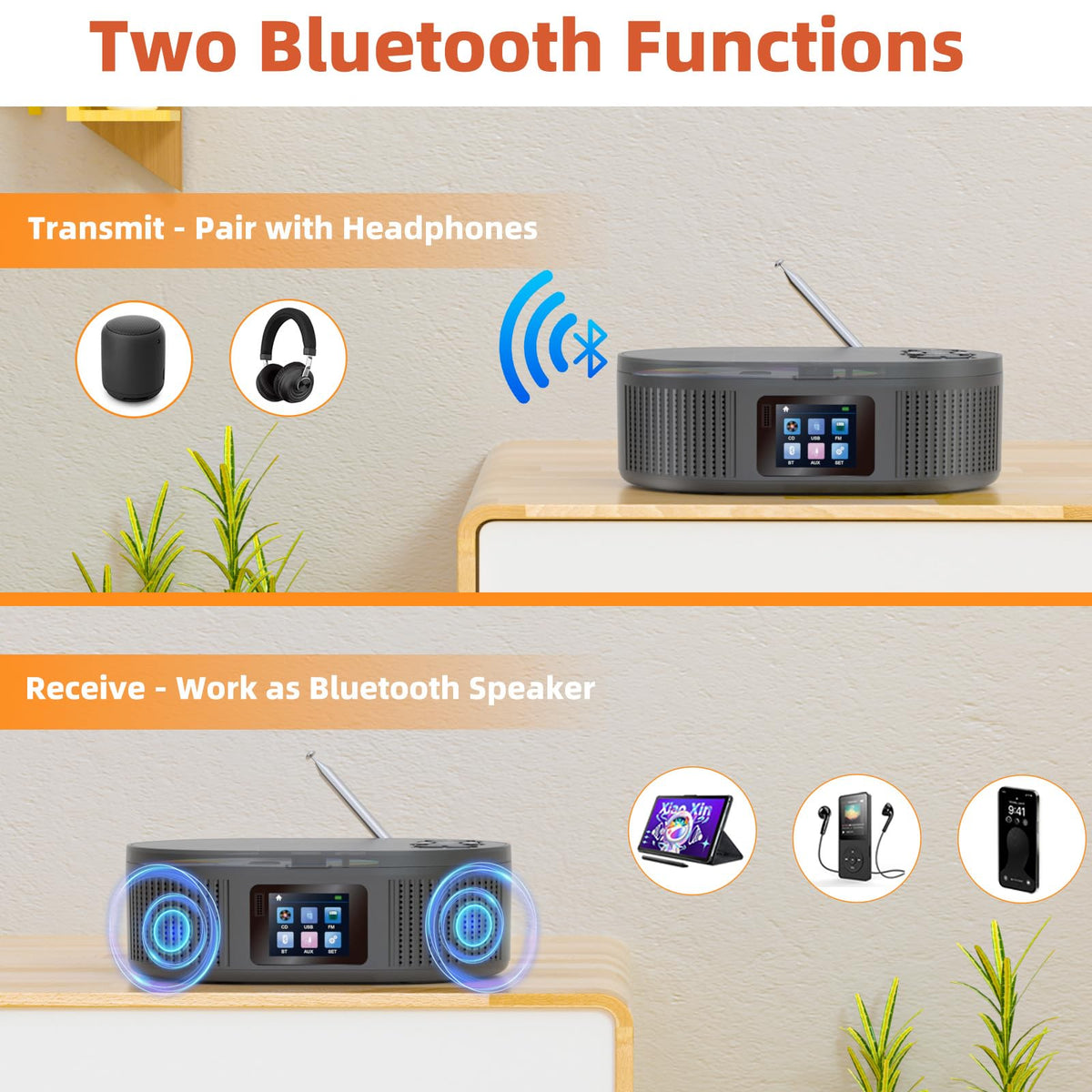 Desobry boombox USB playback with up to 32GB FAT32 storage