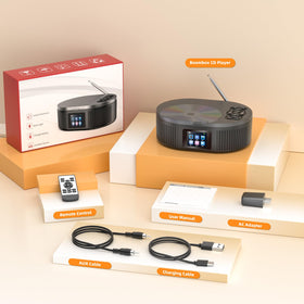 Desobry car-ready setup showing AUX input for in-car audio