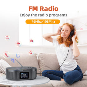 Desobry cd player in boombox with FM radio interface and tuning