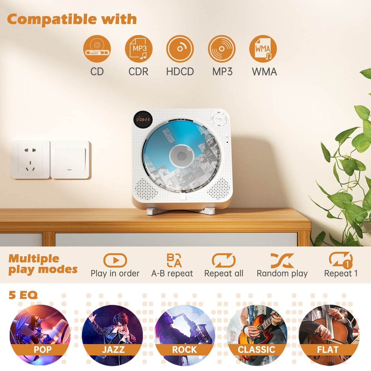 Desobry CD player with USB-FM-Radio for versatile listening options.
