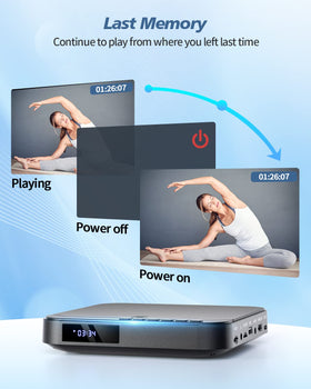 DESOBRY compact player in hand illustrating travel-friendly small size