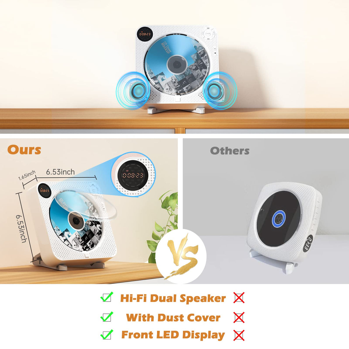 Desobry desk stand provides flexible desktop placement for easy listening.