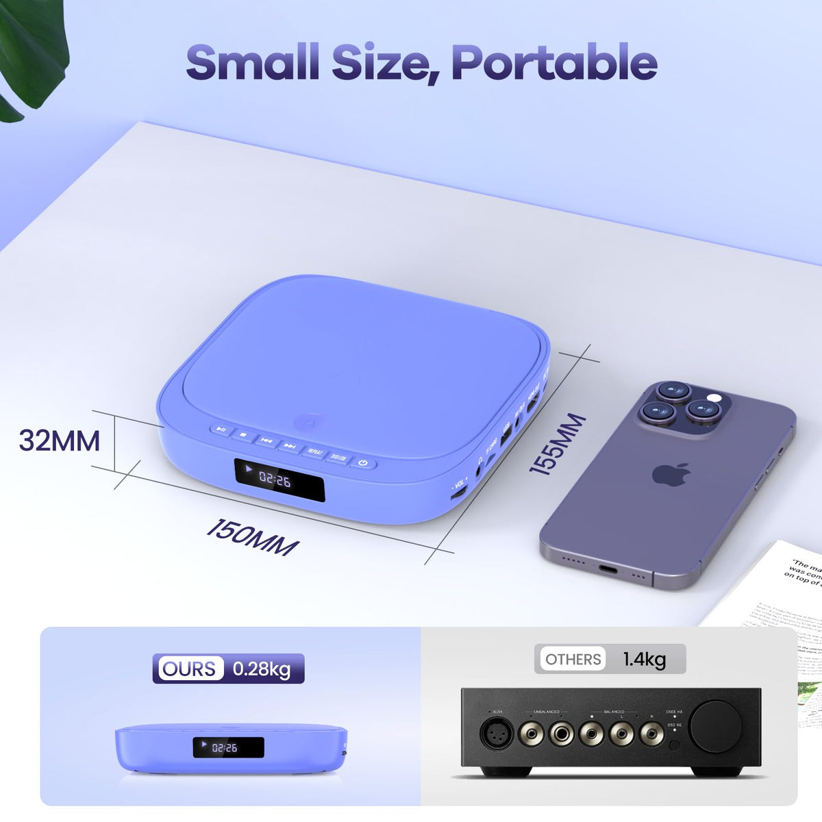 Desobry compact player in hand for portable travel and camping