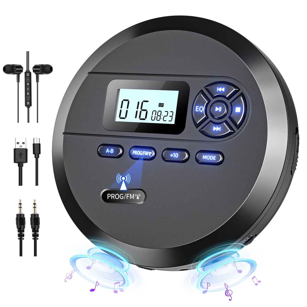 Desobry front view showing CD player and built-in speakers for easy room audio