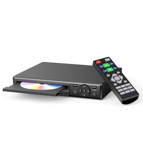 Desobry HDMI DVD Player front view with compact metal body for seamless home entertainment