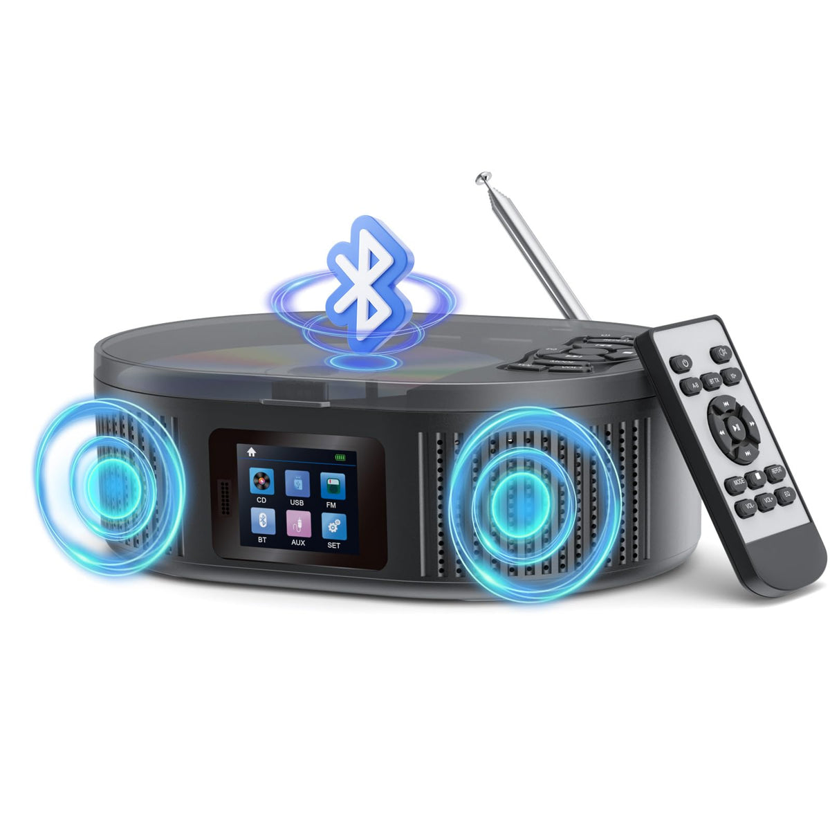 Desobry portable cd player boombox with compact, travel-friendly design for on-the-go listening