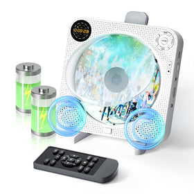 Desobry portable CD player with front LED display for quick status checks.