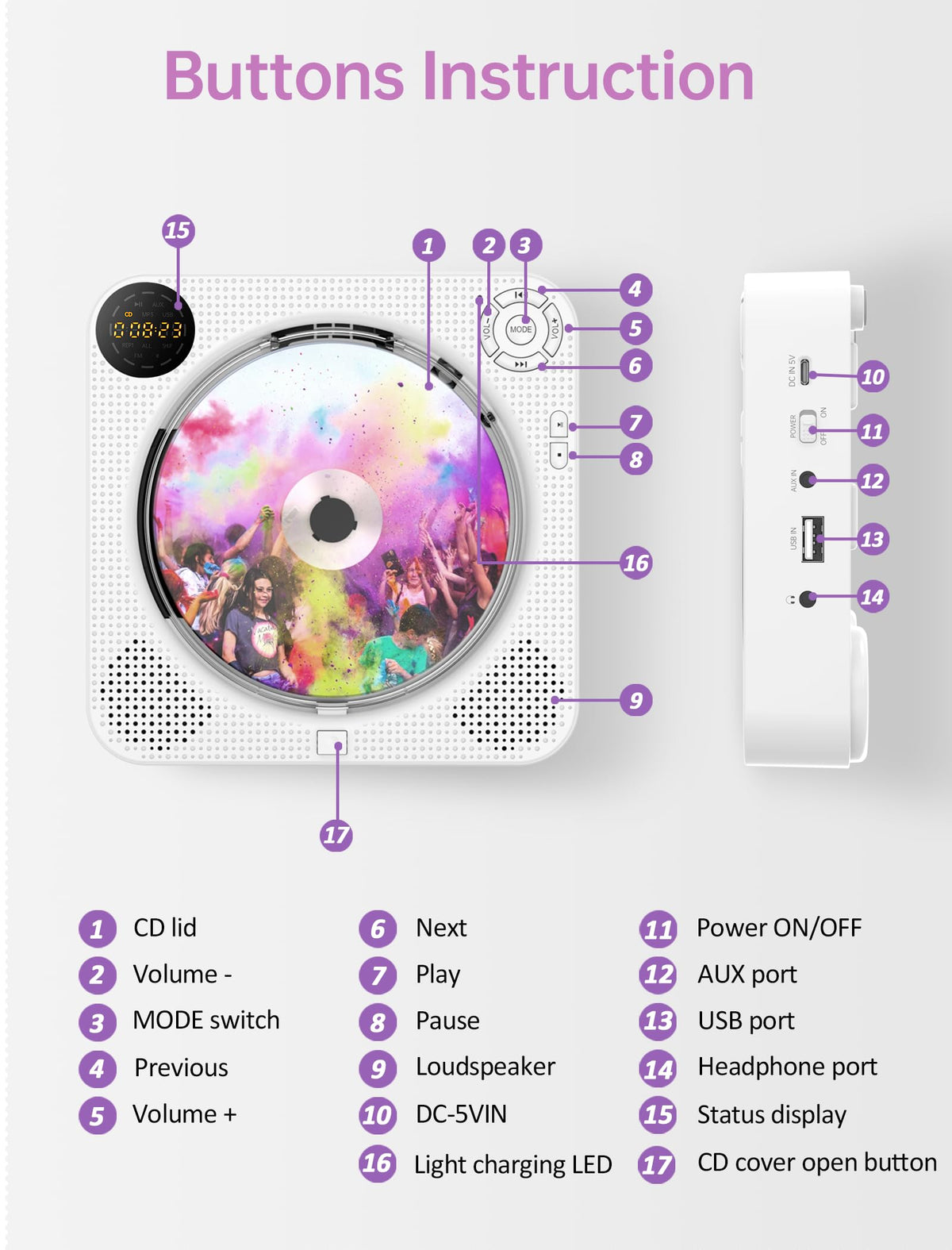 Desobry rear ports with USB and aux for versatile connectivity