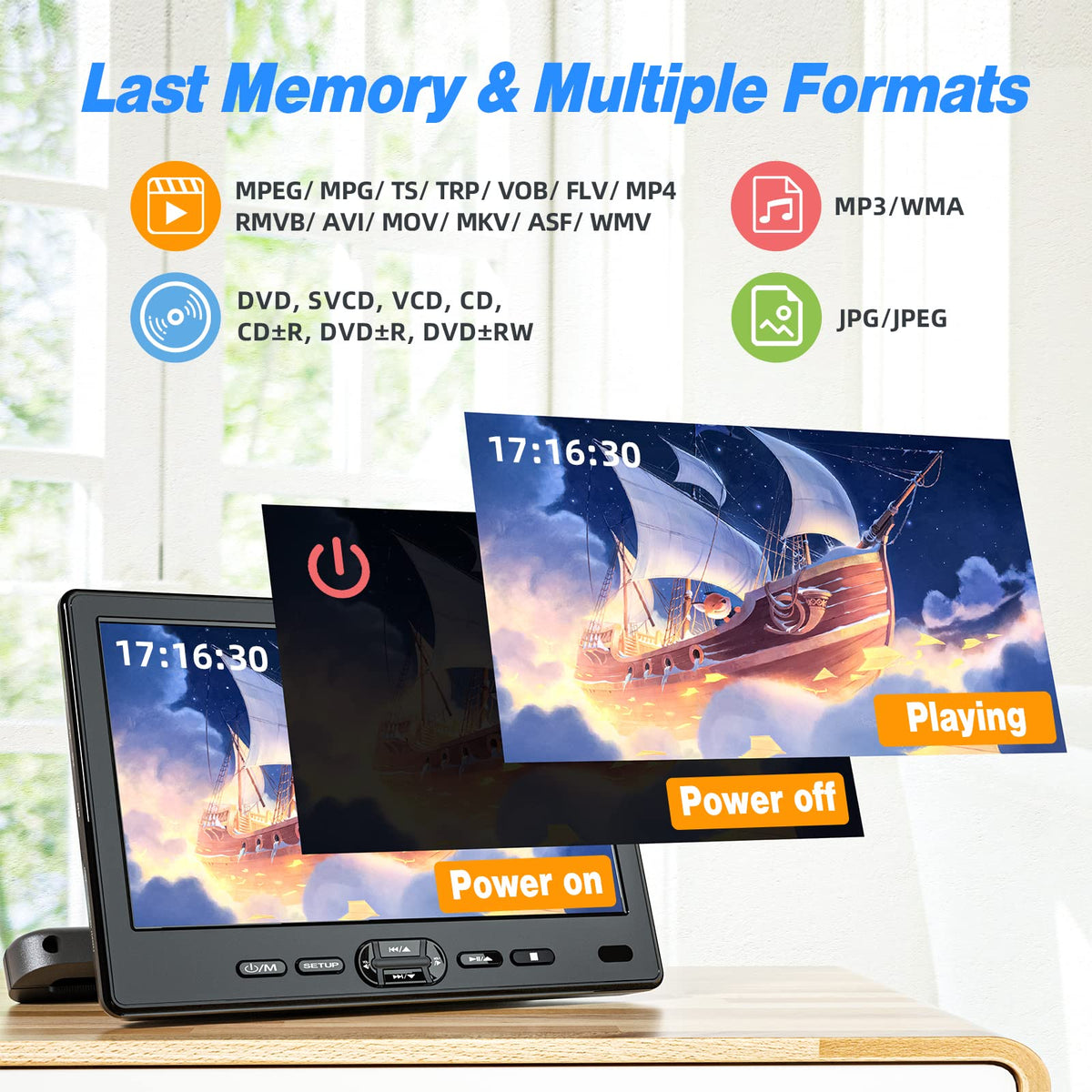 DESOBRY USB/SD compatibility supports MP3, video, and photos.
