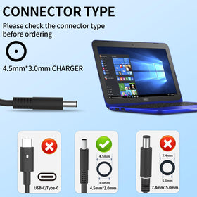 Deuanr 45W charger connected to a Dell Inspiron, steady power for work sessions.